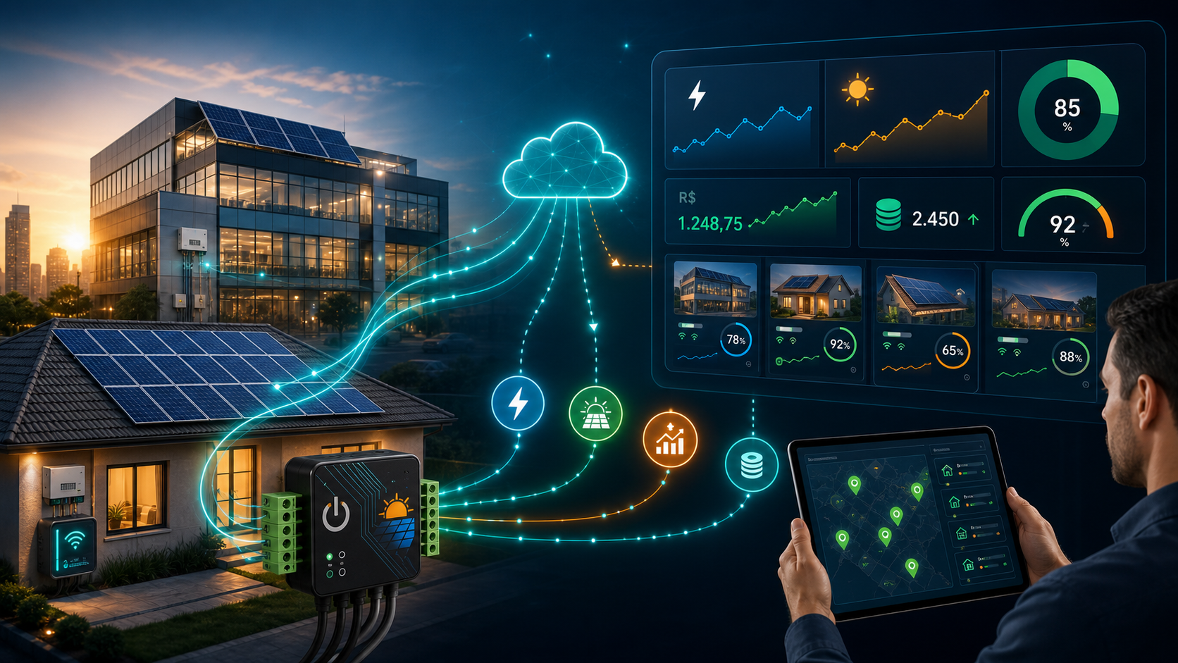 Nuvem ONCR conectando UCs, IoT para telemetria e dashboard